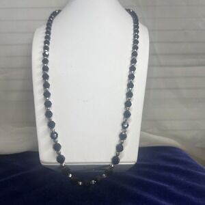 Vintage Swarovski Jet Black Crystal Necklace Silver Tone Long Layering Swan 31"